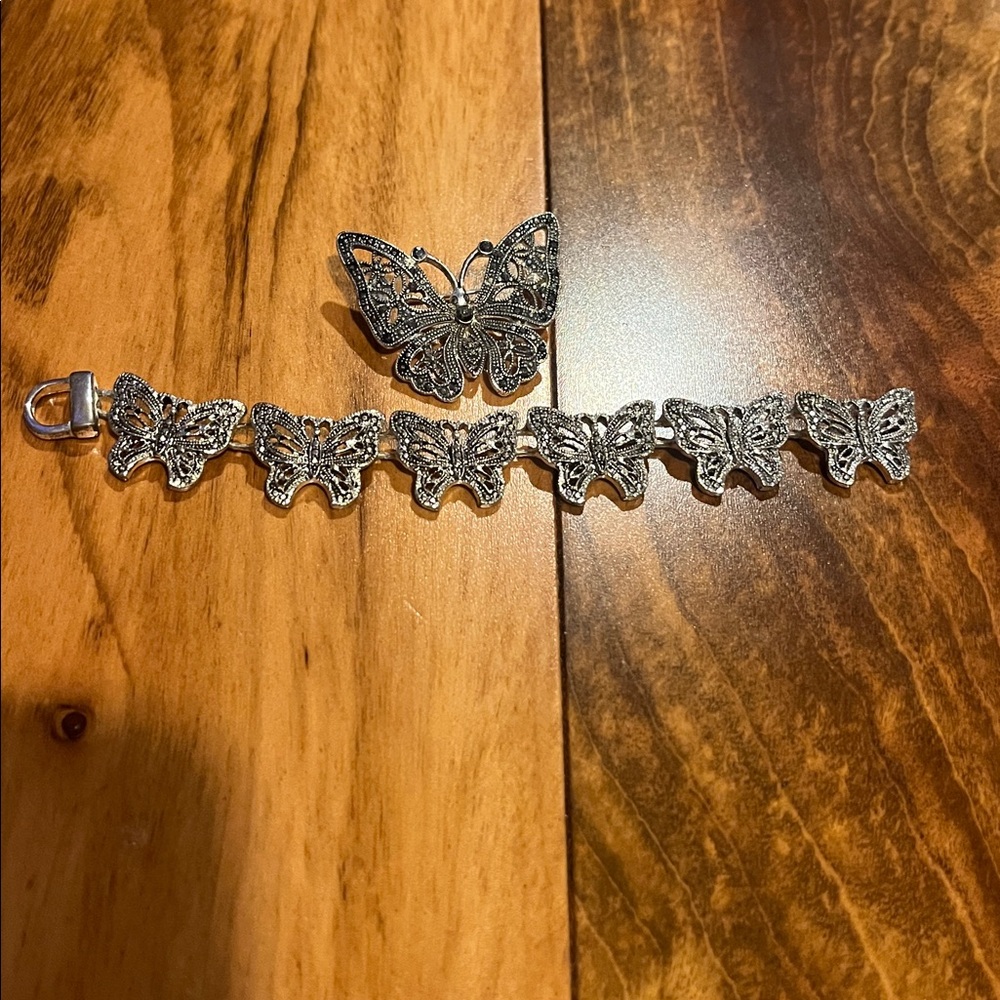 Silver Butterfly Bracelet and brooch